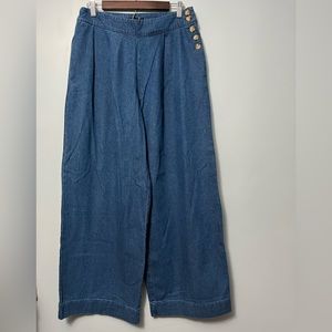 Who What Wear | Extra Wide Leg Denim Trousers with Side Buttons